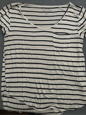 Hollister White Tee with Navy Stripes and Chest Pocket